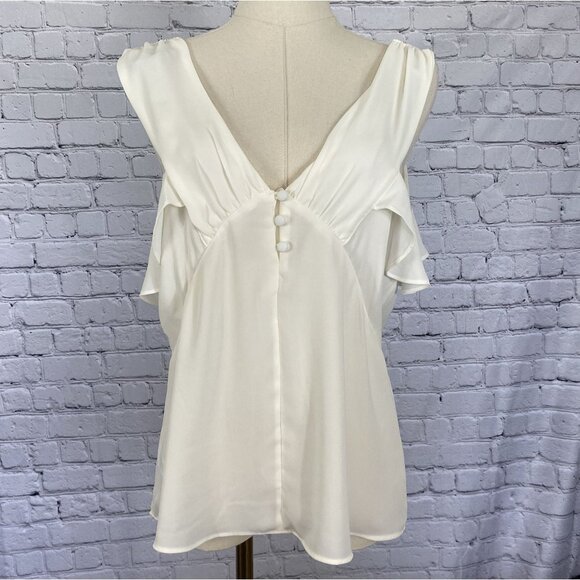 Express Tops - LAST CHANCE Express Small White Cream Ruffle Button Blouse